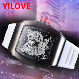 Top Skeleton Dial Designer Mens Watch Rubber Silicone Sapphire Men Day Dating Full Function Clock Fashion Luxury Man Nice High Quality Quartz Wristwatch
