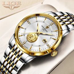 LIGE Fashion Mens Watches Calendar Stainless Steel Top Brand Luxury 30M Waterproof Quartz Wrist Watch Men Relogio Masculino 220530