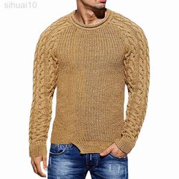 Sweater Male Autumn Solid Colour Slim Fit Sweaters Long Sleeve Tops M-3XL2021 New Men O-Neck Twist Sweater L220801