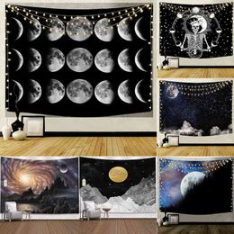 Tapestry Black Moon Phase Change Tapestry Psychedelic Mandala Skull Wall Hangin