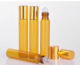 1000Pcs 10ML Portable Amber Glass Refillable Perfume Bottle Roll On Empty Essential Oil Case For Travel