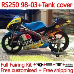 Fairings +Tank cover For Aprilia RSV250RR RS-250 RSV250 RS RSV 250 RSV-250 98-03 159No.29 RS250 RR 1998 1999 2000 2001 2002 2003 RS250R 98 99 00 01 02 03 Bodys blue yellow