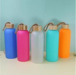 750ml Sublimation Frosted Water Bottles 25oz Glass Mug Matte Glasses Juice Bottle with bamboo lid Blank Tumbler Travel Mug Colourful Express