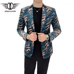 Men's Suits & Blazers Plyesxale Leopard Blazer Men 2022 Slim Fit Mens Velvet Green Man Casual Suit Jacket Stage Prom Party Wear Q155