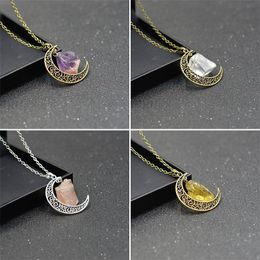 Pendant Necklaces Korean Vintage SilverColor Moon Natural Stone Collar Choker Necklace Chain For Women Fashion Jewelry MotherDay GiftPendant