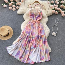 Casual Dresses Spaghetti Strap Swing Beach Maxi Sun For Women Summer Empire Waist Cold Shoulder Midi Flowy Backless Strappy RobeCasual