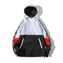 Legible Patchwork Black Pullover Jacket Fashion Tracksuit Casual Coat Men Windbreaker Hip Hop Streetwear Hooded Jackets Men T200102