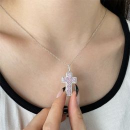 luxury 925 sterling silver necklace jewelry woman cross necklace designer 5A zirconia Pink White Diamond Chokers Necklaces for Teen Girls Trendy With Gift Box