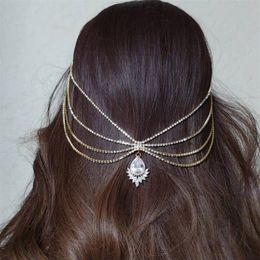 Elegant Wedding Bridal Zircon Headband Hair Chain Jewellery Forehead Hairband Crown Tiara Princess Queen Headdress Party Prom Ornament