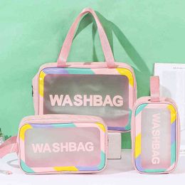 Korean color frosted cosmetic bag waterproof portable Pu toiletries large capacity Travel Toiletries storage 220518