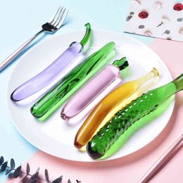 Nxy Sex Products Dildos 5 Species Green and Fruit Form Crystal Dildo for Women Glass Butt Plug Fun s Adult Masturbation Tune Homo's Toy 1229