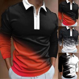 Men's Polos Mens T Shirts Graphic Men Fashion Loose Lapel Zipper 3D Digital Printing Long Sleeve Top Shirt Tee CottonMen's