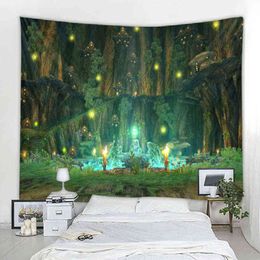 Home Background Decoration Carpet Fantasy Forests Landscape Mandala Bohemian Hippie Tapestry J220804