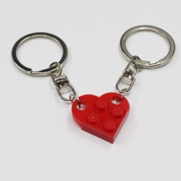 2Pcs Cute Love Heart Brick Keychain for Couples Friendship Women Men Girl Boy Elements Key Ring Birthday Jewellery Gift