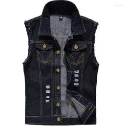 Denim Vest Mens Sleeveless Jackets Fashion Washed Jeans Waistcoat For Tank Top Cowboy Male Ripped Jacket Plus Size 6XL Guin22