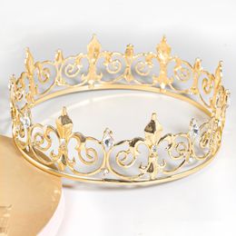 Headpieces Gold Round Crown King Queen Wedding Tiara Bride Headpiece Party Crystal Hair Accessories