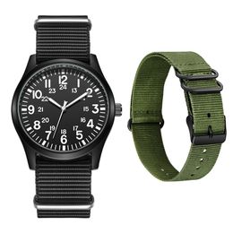 Felduhr, gut ablesbar, NATO-Armband, Pilotenuhr, 24-Stunden-Anzeige, japanisches Uhrwerk 220525