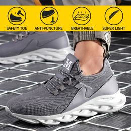 Men work safety shoes steel toe cap Antismash Antipuncture Antislip protective breathable light soft security sneaker boots