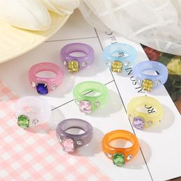 Cluster Rings IF ME Ins Korean Aesthetic Colorful Crystal Transparent Resin Acrylic For Women Girl Trendy Party Ring Jewelry 2022 Edwi22