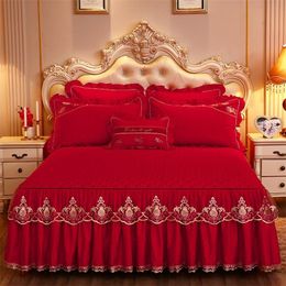 Lace Bed Sheet Set Home Mattress Queen/King Size Bedspread Cotton Warm Cushion Bed Skirt 1/3 Pcs Bed Sheets and Pillowcases 201113