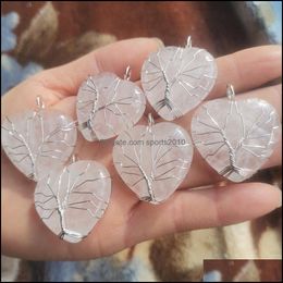 Arts And Crafts Natural White Crystal Love Heart Charms Handmade Tree Of Life Shape Stone Quartz Pendants For Jewelry Acces Sports2010 Dbv