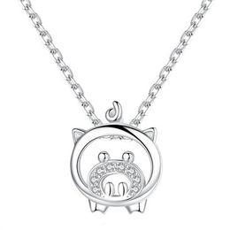 Cute Pig Necklace for Women Lovely Animal Pendant Neck Chain Chocker Necklace Jewelry Party Birthday Gifts Silver Necklaces