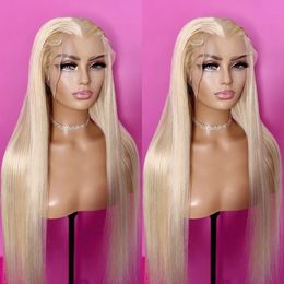 monofilament wigs UK - 28 inch Long Bone Straight 13x4 Brazilian Lace Front Wig 613 Honey Blonde Synthetic Lace Frontal Wigs For Women