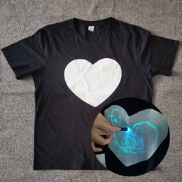 EBAIHUI Male Black Illuminated Tees T-shirt Interactive Glow Men Heart Printed T-shirts Top In Dark T-shirt Graffiti Painted Luminous Family Clothes with Light