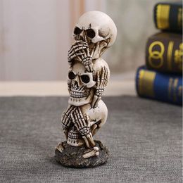 Halloween Statue Decor Horror 3 Layer Skull Statue Ornament Home Desk Fish Tank Decor Gift Festival Party Decoration Supplies 72 Y288J