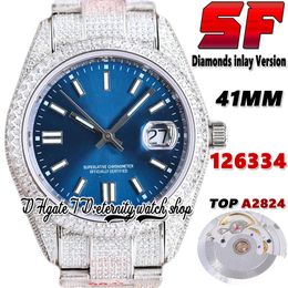 SF Latest bl126334 2824 Automatic Mens Watch tw126333 ew126300 Stick Markers Blue Dial Diamond Bezel 904L Steel Iced Out Diamonds Bracelet eternity Jewelry Watches