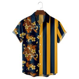 Men's Casual Shirts Tiger Jungle Print Couple Thin Loose Beach Hawaii Vacation Short Sleeve All-match ShirtMen's