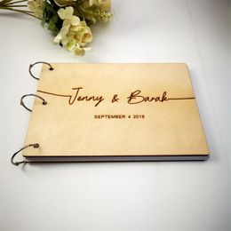 Custom Bride Groom Name And Date Wooden Calligraphy Guest Book Personalised Laser Engraved Wedding Album Gift for Couple D220618