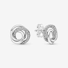 Authentic 100% 925 Sterling Silver Family Always Encircled Stud Earrings Fashion Wedding Jewellery Accessories For Women Gift