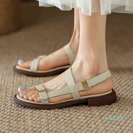 Leder Damen Sandalen Designer Sommerschuhe Casual Flats Gladiator Sandale Damen Bequeme Hausschuhe Marke