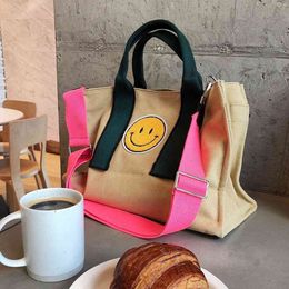 Evening Bags New Cute Smiling Face Large Capacity Canvas Purses Crossbody Casual Smiley Printed Tote Bag Fashion Shopping Female Handbags 220420