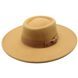 Берец желтая красная шерсть почувствовала джаз федору шляпа женские унисекс широкий края панама вечеринка трилби ковбойская шапка мужчины джентльмен свадебные шляпы