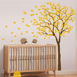 Wall Stickers Kids Room Nursery Tree Decor Large Leaf With Hedgehog Decal Art Decoration Wallpaper LL2180WallWall