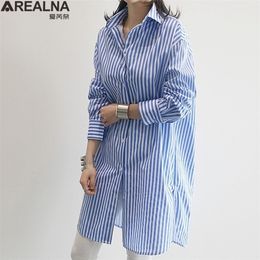 Casual Loose Women Shirts Autumn Fashion Plus Size kimono long Blouse Buttons Long Sleeve Striped Shirt Women Tops Blusas 210308
