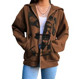 Gym Clothing 2022 Fashion Gothic Harajuku Portrait Print Sweatshirt Women Long Sleeve Zip Up Loose Hooded Jacket Hoodies Coat Outerwear