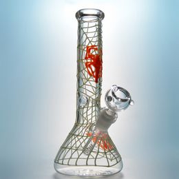 Wholesale Unique Spider Web Bong Perc Hookahs Glow in the Dark 18.8mm Female Joint Glass Bongs Water Pipes Dab Rig With Diffused Downstem Oil Rigs GID02