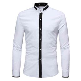 Mens Hipster Mandarin Collar Dress Shirts 2022 Brand Slim Fit Long Sleeve Casual Button Up Shirt Men Work Busienss Chemise Homme L220704