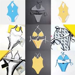 Female Bandeau Swimsuit Full Letters Printed Bikini Set Women Fashion Swimwear IN Stock Bandage Sexy Bathing Suits With Pad tags For Holiday