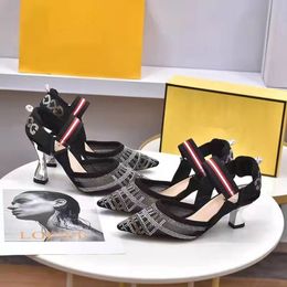 Designer womens sandals hollowed out lace electric embroidery hot drill pointed leather sexy fashion Sandals high heels designer high heels wedding shoes 8 cm 35-42