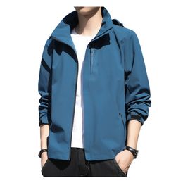 M-5XL Plus Size Couple Windbreaker Jacket For Men Outdoor Sports Hidden Zipper Women Waterproof Detachable Hooded Jackets 6266