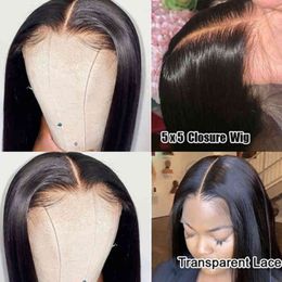 5x5 Lace Closure Wig Frontal Transparent Baby Hair Bone Straight Human 220608