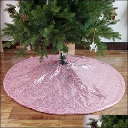 Party Decoration Round Gold Sequin Christmas Tree Skirts Sparkly Skirt Fabric Carpet Mats Pography Props Decor Er Drop Delivery 2021 Event