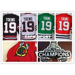 2016 Mens costurou #19 Jonathan Toews Jersey com 2015 Stanley Cup Campeão Patch Ice Hockey Jersey
