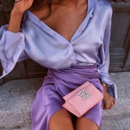 Elegant Satin Shirts Women Fashion Tops Spring Solid Long Sleeve Blouses Vintage Purple Casual Loose Buttons Clothes CX220419