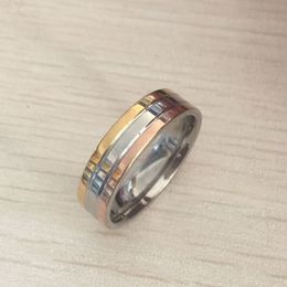 High polished Hip hop men boy 18K gold rose silver tri Colours Ring Silver 316L Stainless Steel Rings Fashion Women wedding Jewellery Lady Party Gifts wholesale