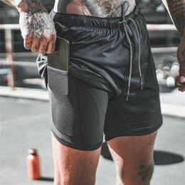 Summer running shorts men 2 in 1 sports jogging fitness Mens Gym training Quickdrying male short 220614